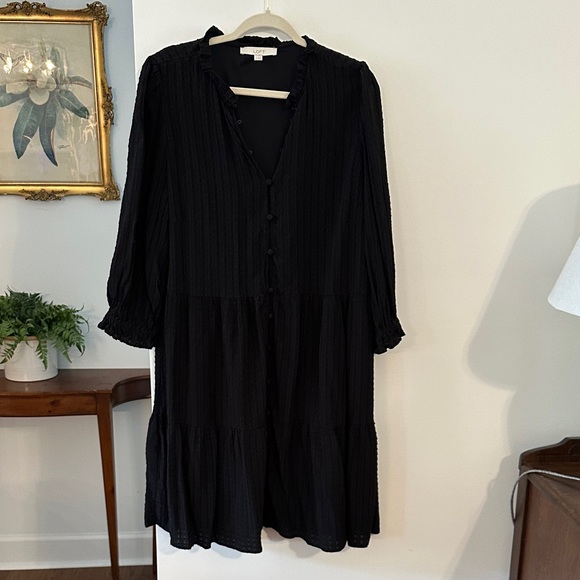Loft Textured Ruffle Button Swing Dress - Picture 1 of 4